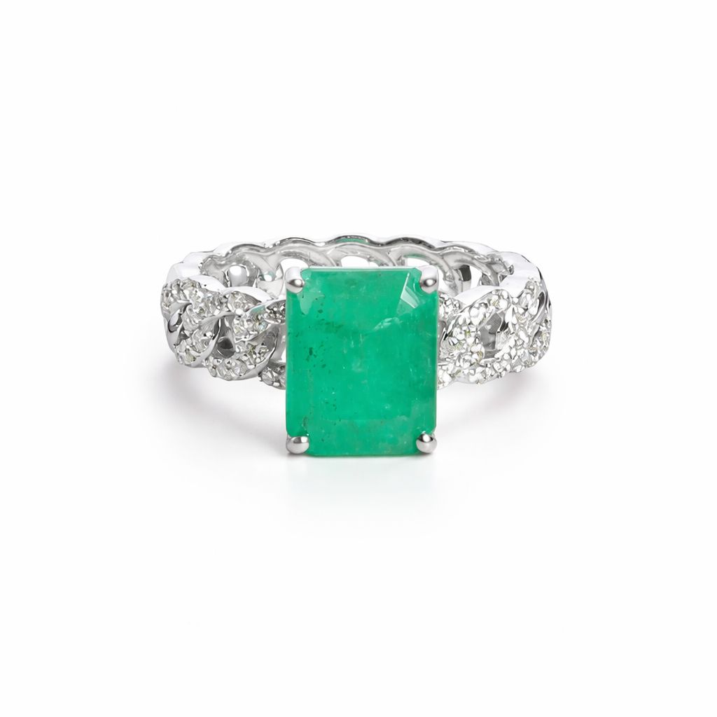 PAVE CHAIN EMERALD RING