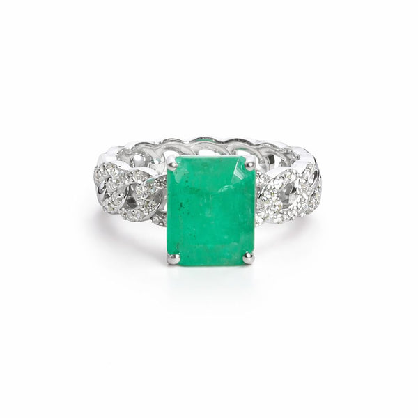 PAVE CHAIN EMERALD RING