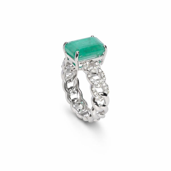 PAVE CHAIN EMERALD RING