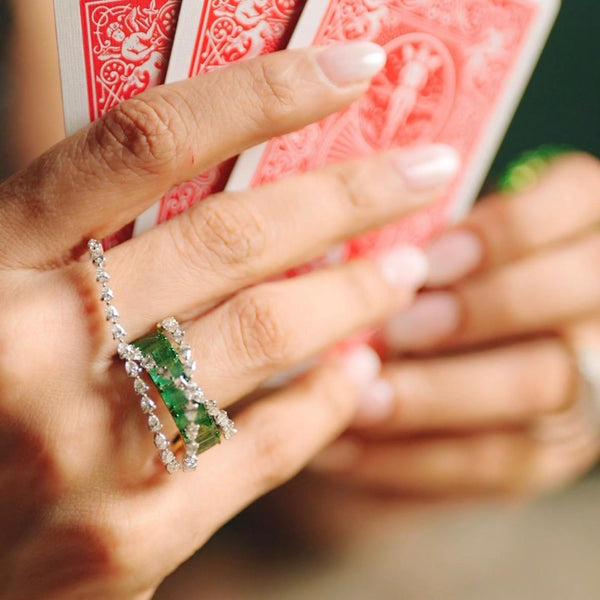 EMERALD DIAMOND CROSSOVER RING